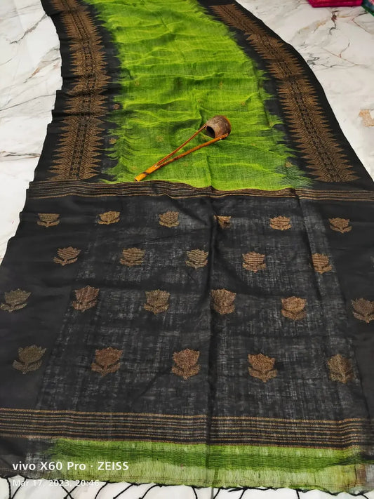 Linen Jamdani green My Store