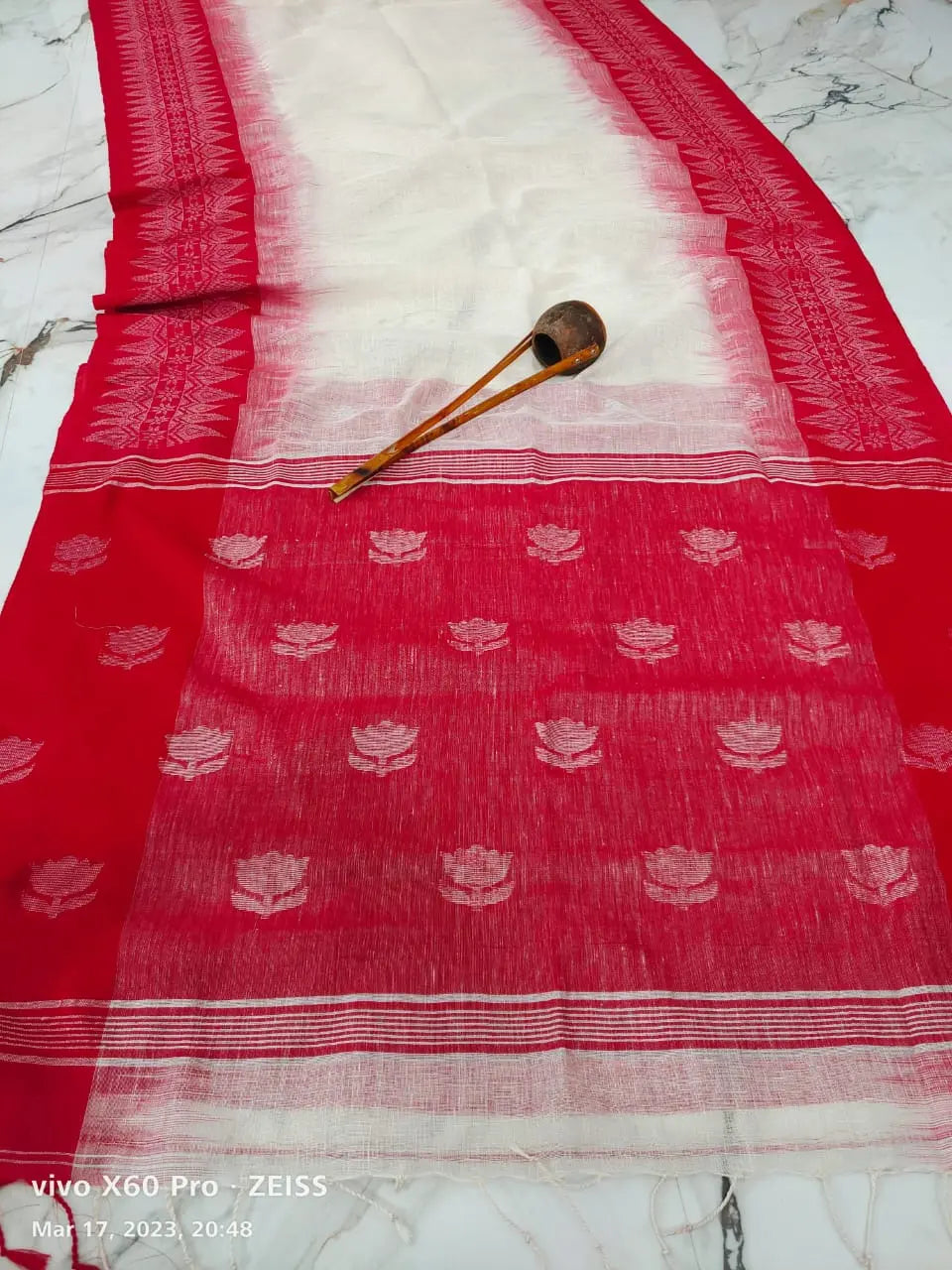 Linen Jamdani red white My Store