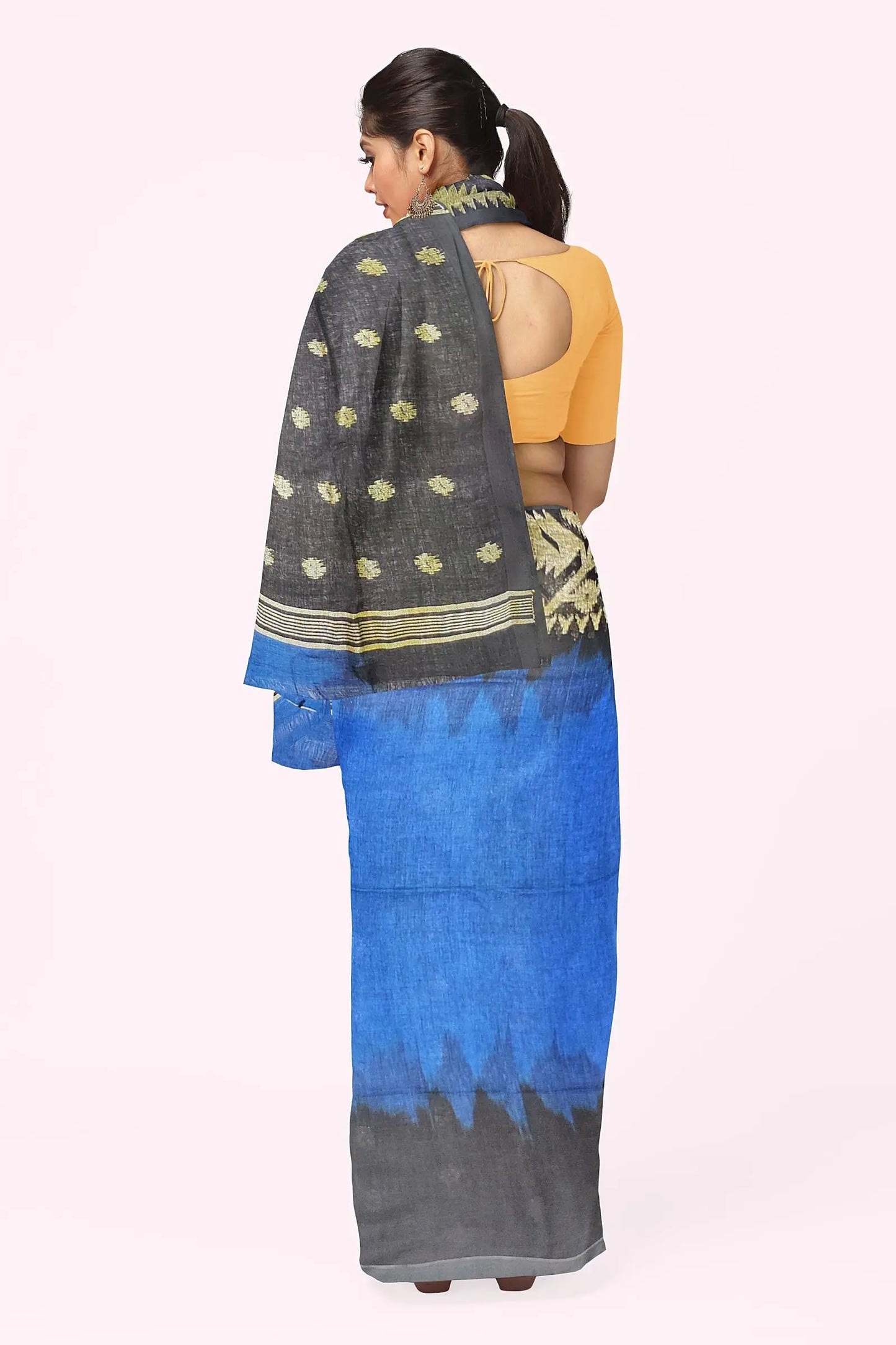 Linen Jamdani saree blue My Store