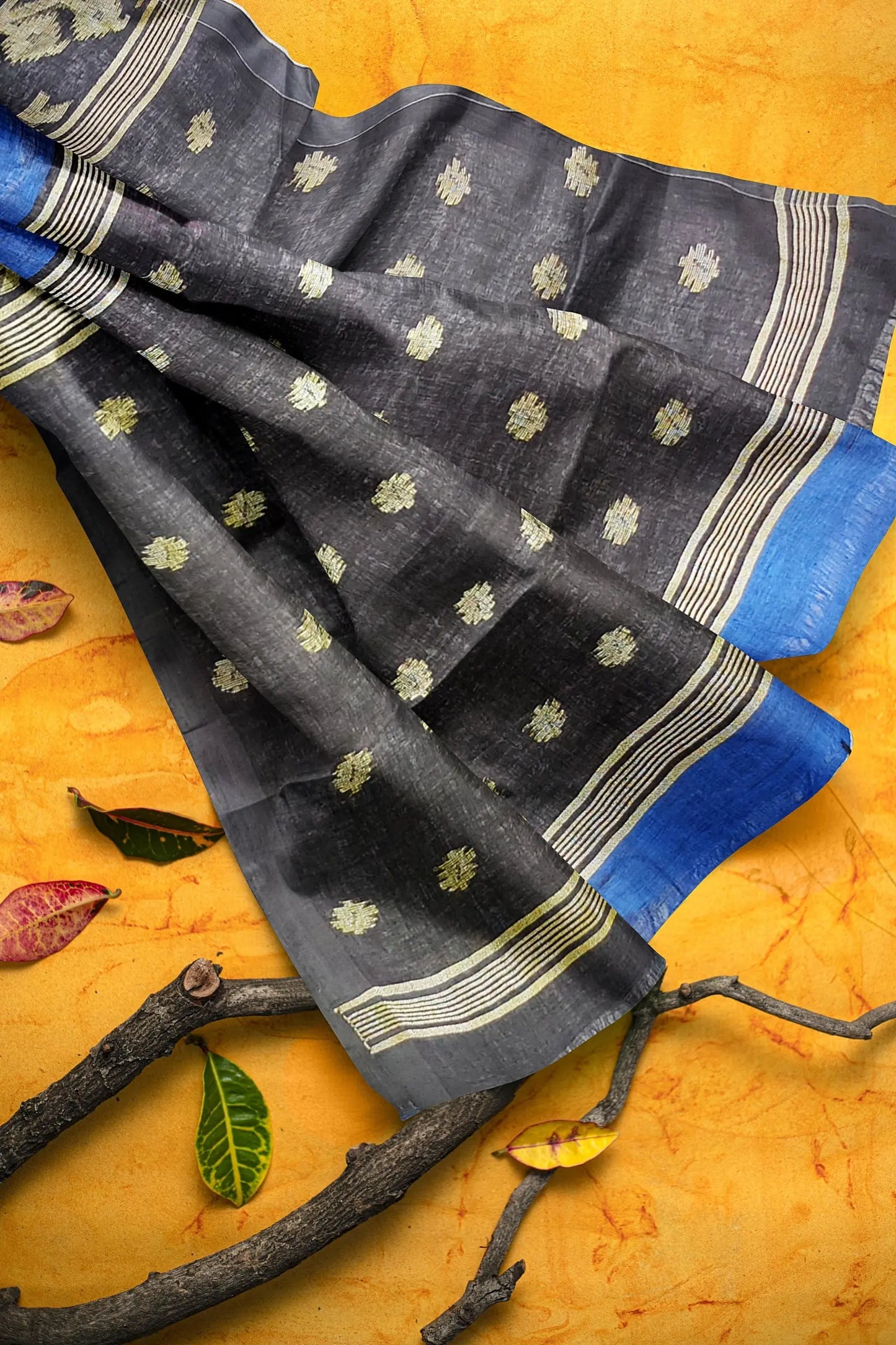 Linen Jamdani saree blue My Store