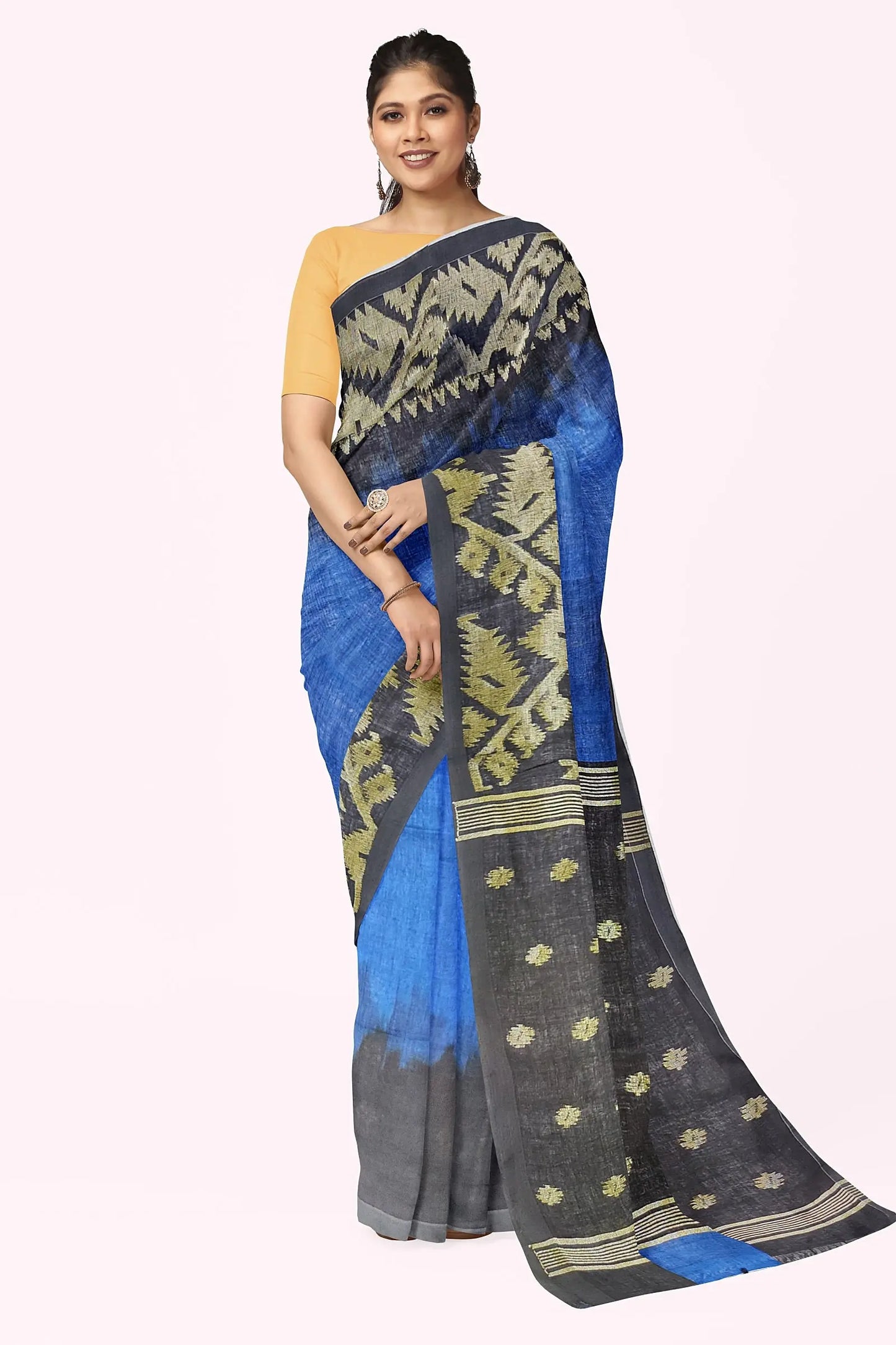 Linen Jamdani saree blue My Store