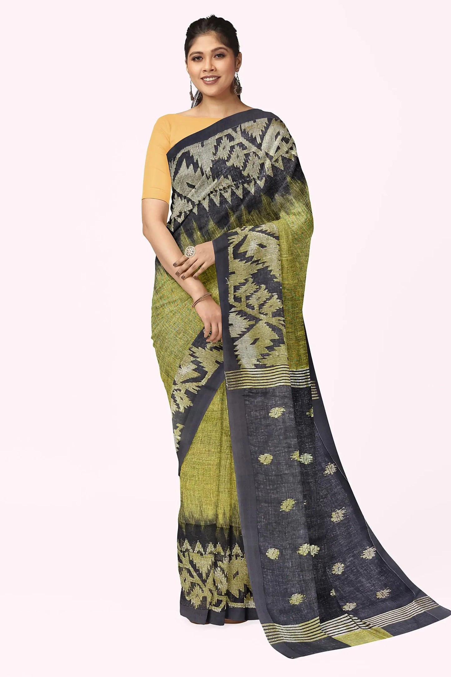 Linen Jamdani saree yellow My Store