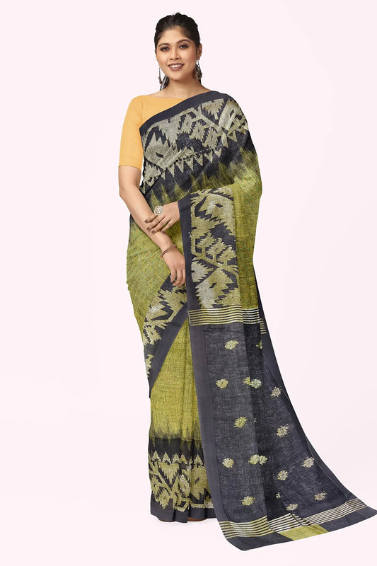 Linen Jamdani saree yellow My Store