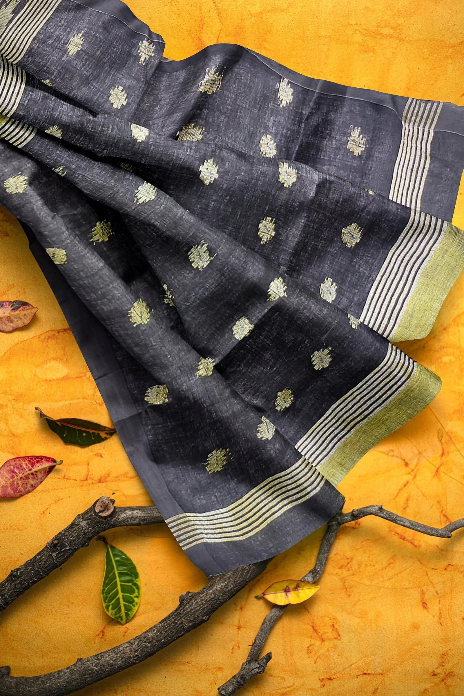 Linen Jamdani saree yellow My Store