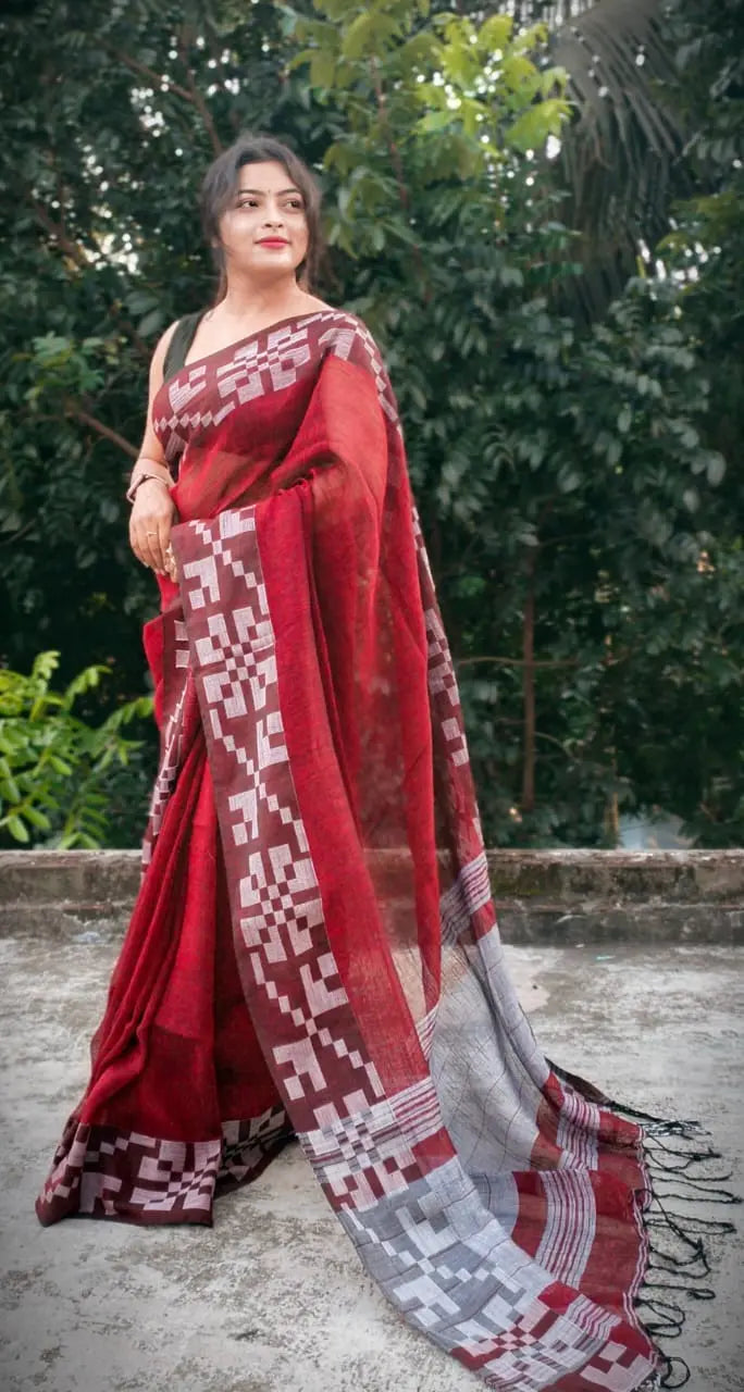 Linen box Jamdani Red