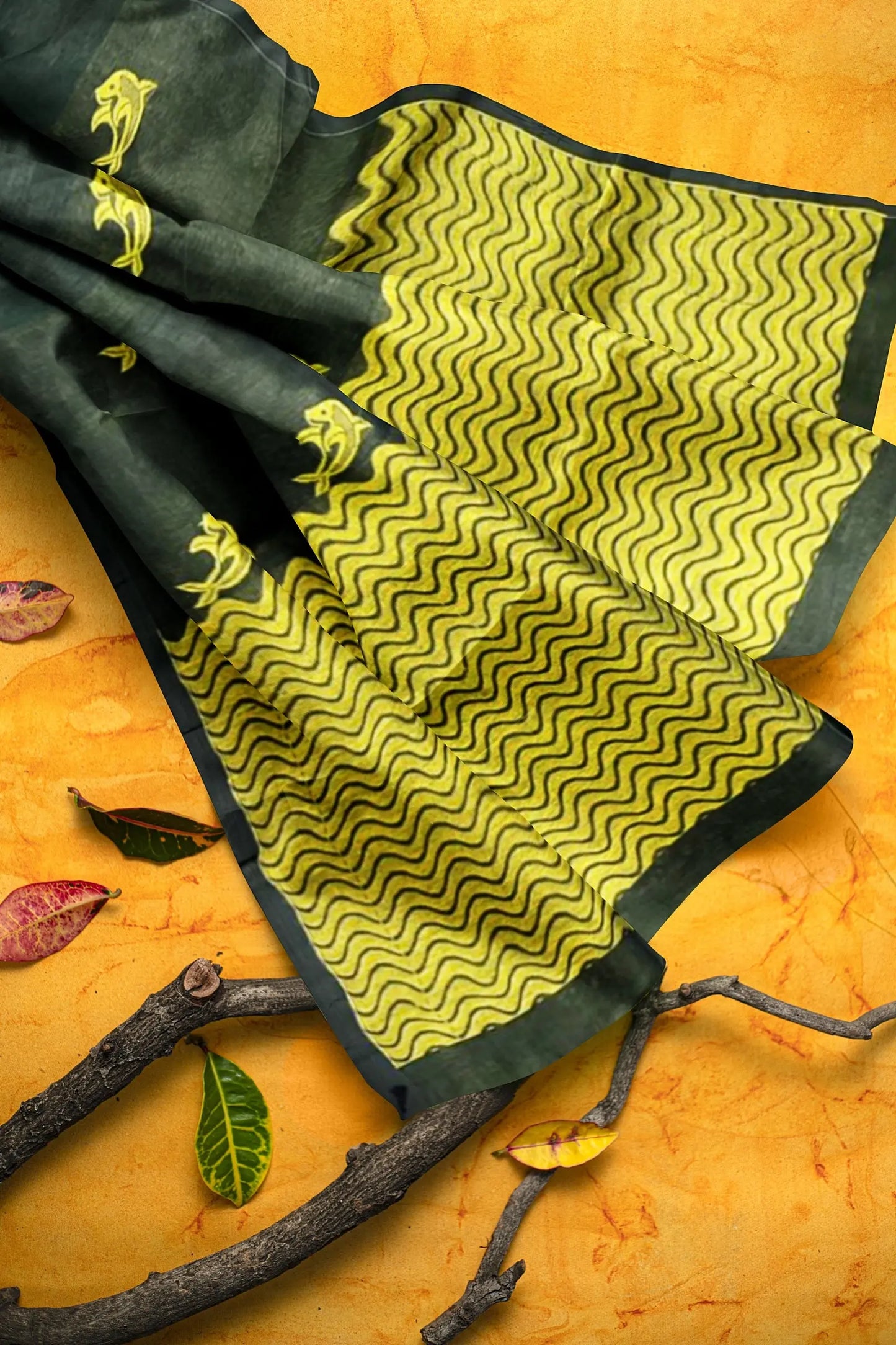 Linen dolphin motif saree My Store