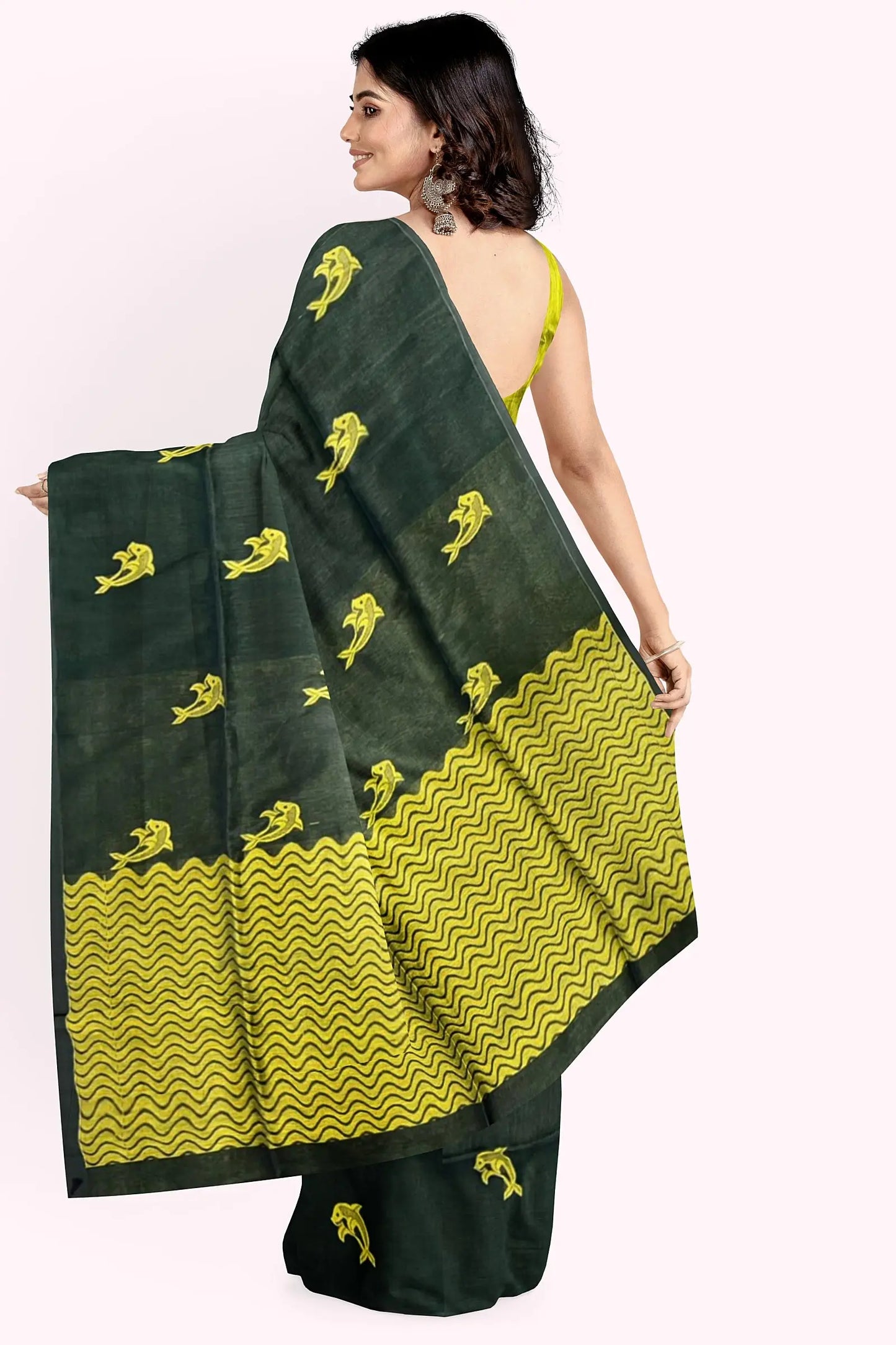 Linen dolphin motif saree My Store