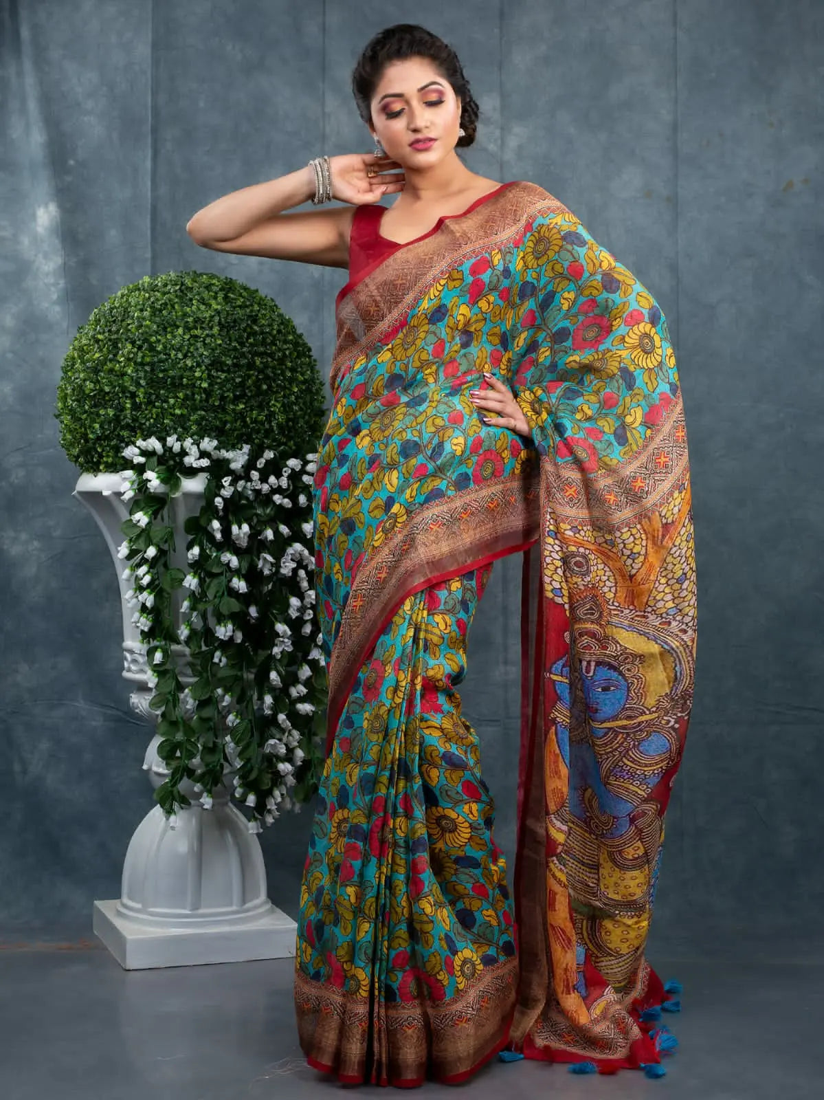 Linen saree digital print original quality Putul's fashion