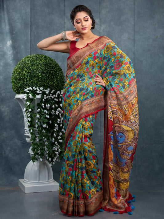 Linen saree digital print original quality Putul's fashion