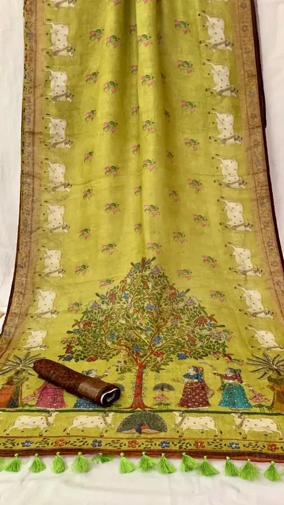 Linen saree digital print original quality Putul's fashion