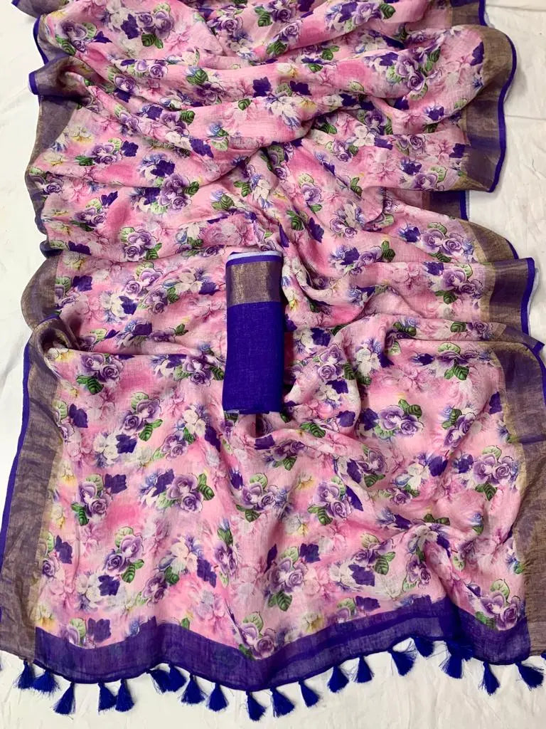 Linen saree digital print original quality Putul's fashion