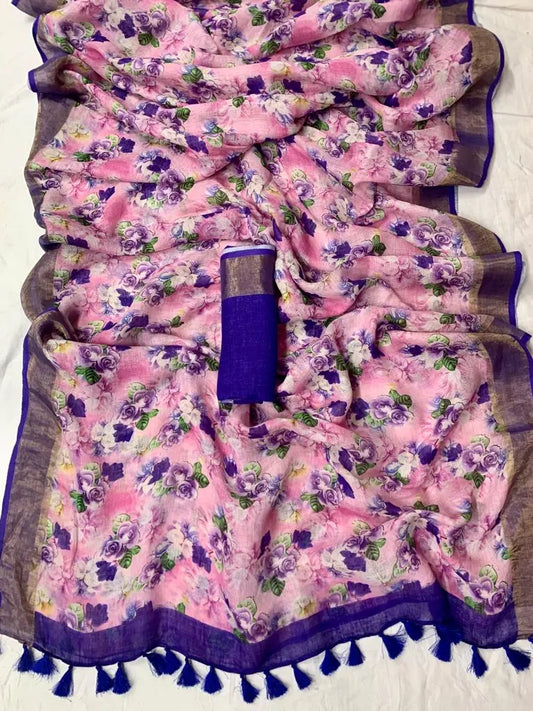 Linen saree digital print original quality Putul's fashion