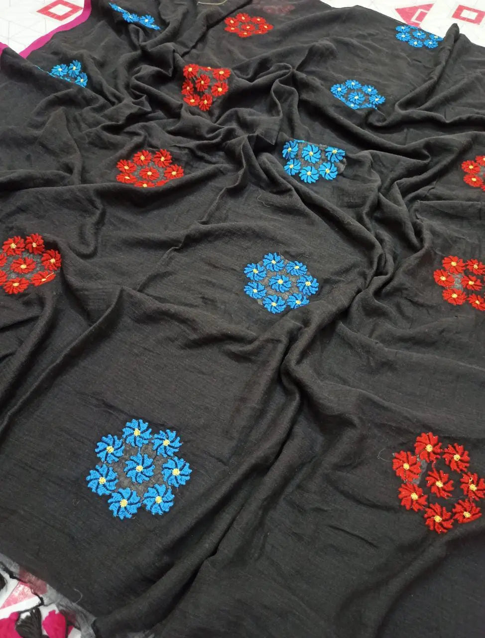 Mal cotton embroidery saree Putul's fashion