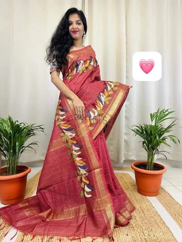 Mangalgiri silk saree bird embroidery Putul's Fashion