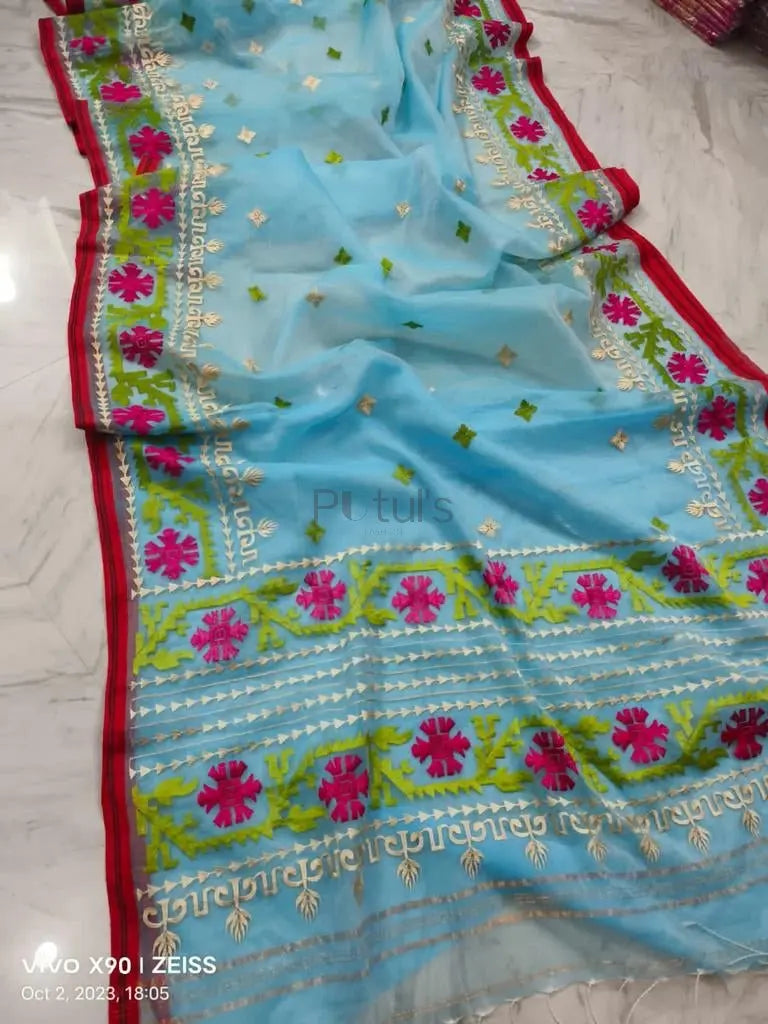 Multicoloured minakari work on muslin saree.. Soila Suto jamdani Putul's Fashion