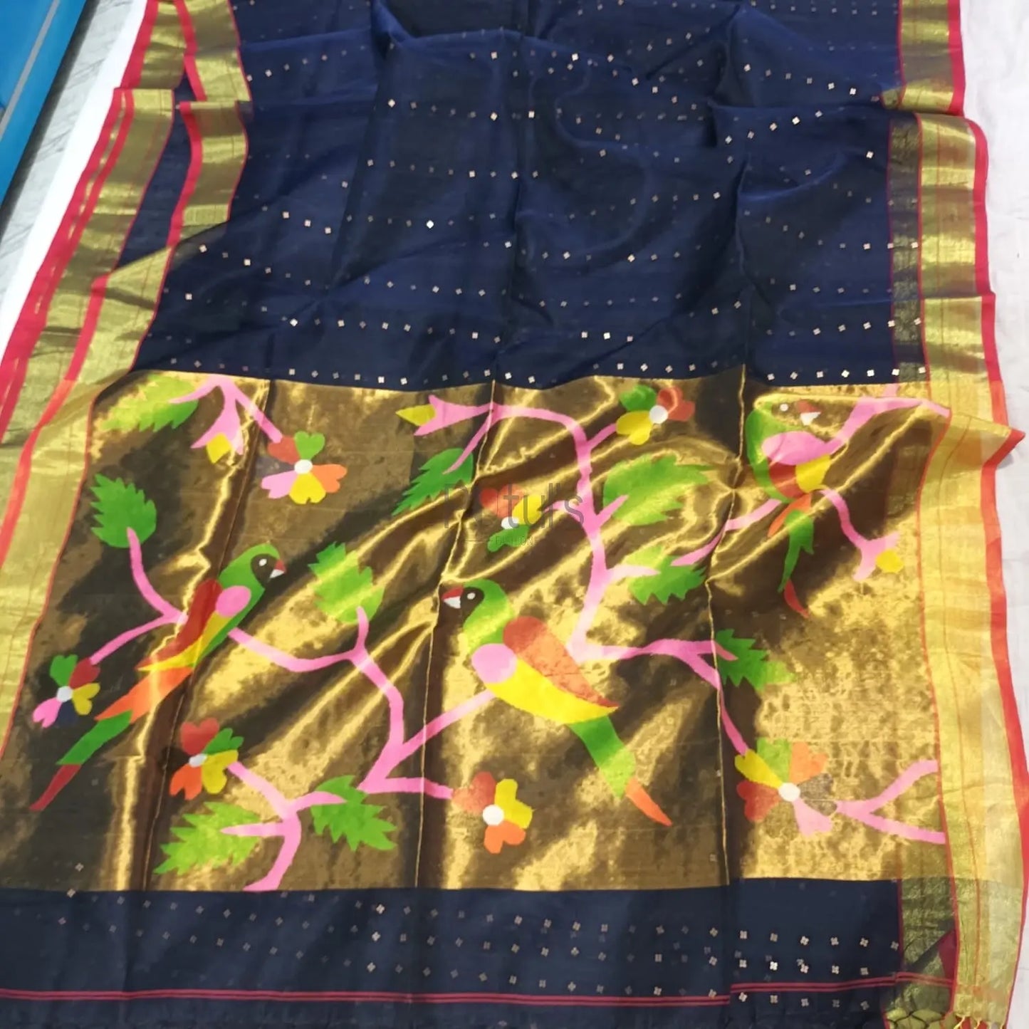 Muslin paithani fusion with sequins weaving Putul's Fashion