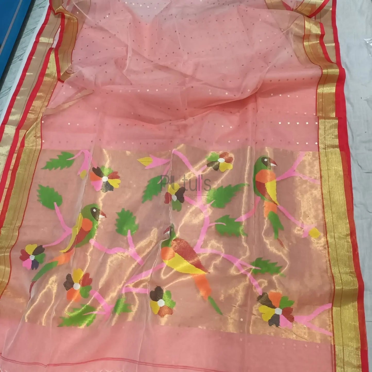 Muslin paithani fusion with sequins weaving Putul's Fashion