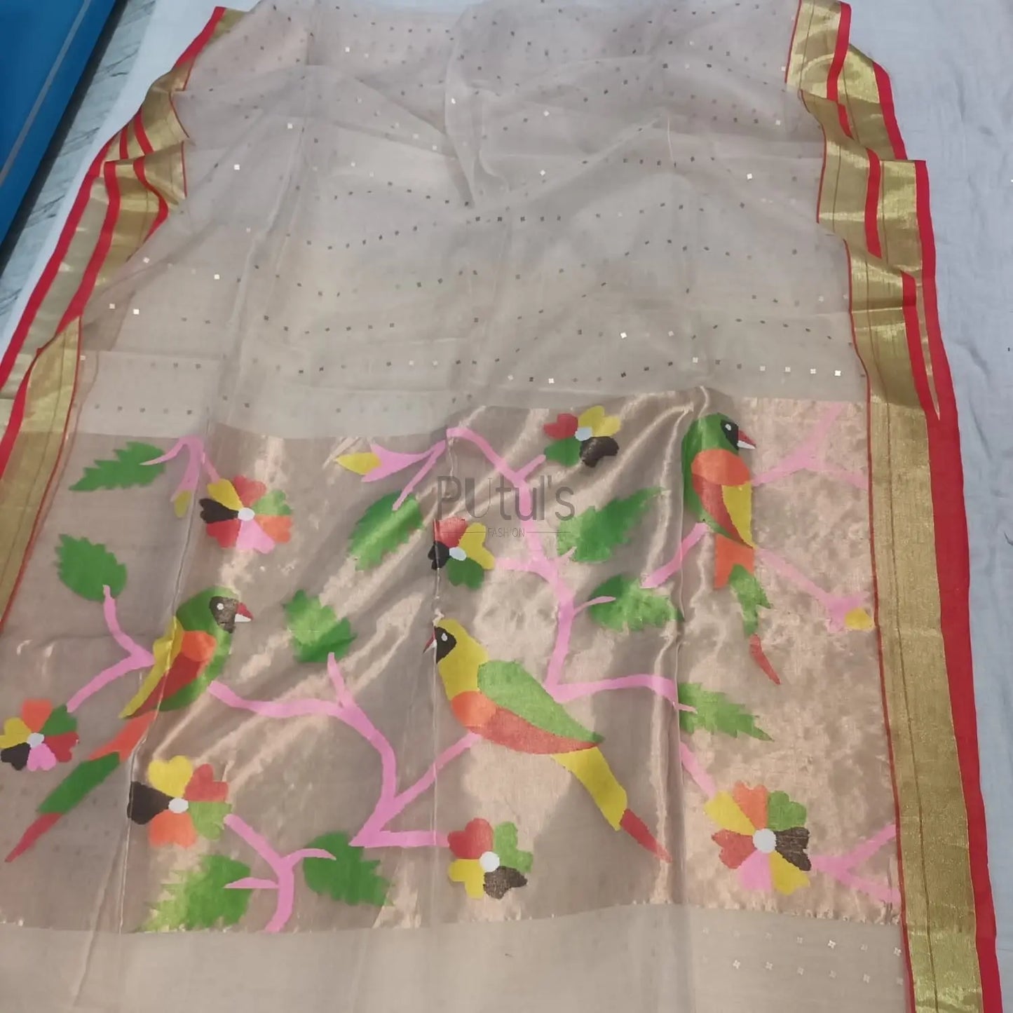 Muslin paithani fusion with sequins weaving Putul's Fashion