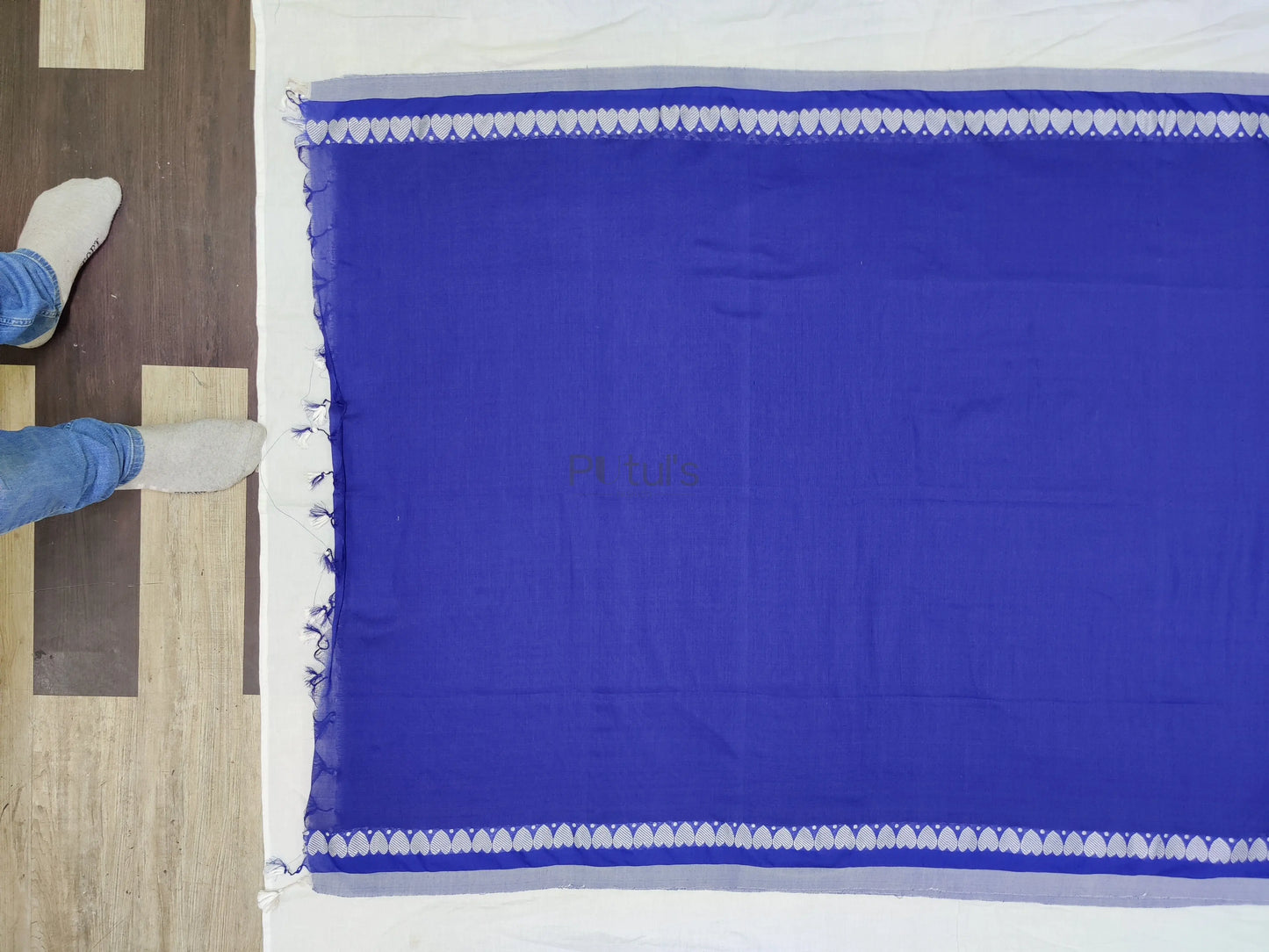 Navy blue Khadi cotton saree love weaving on border Putul's Fashion