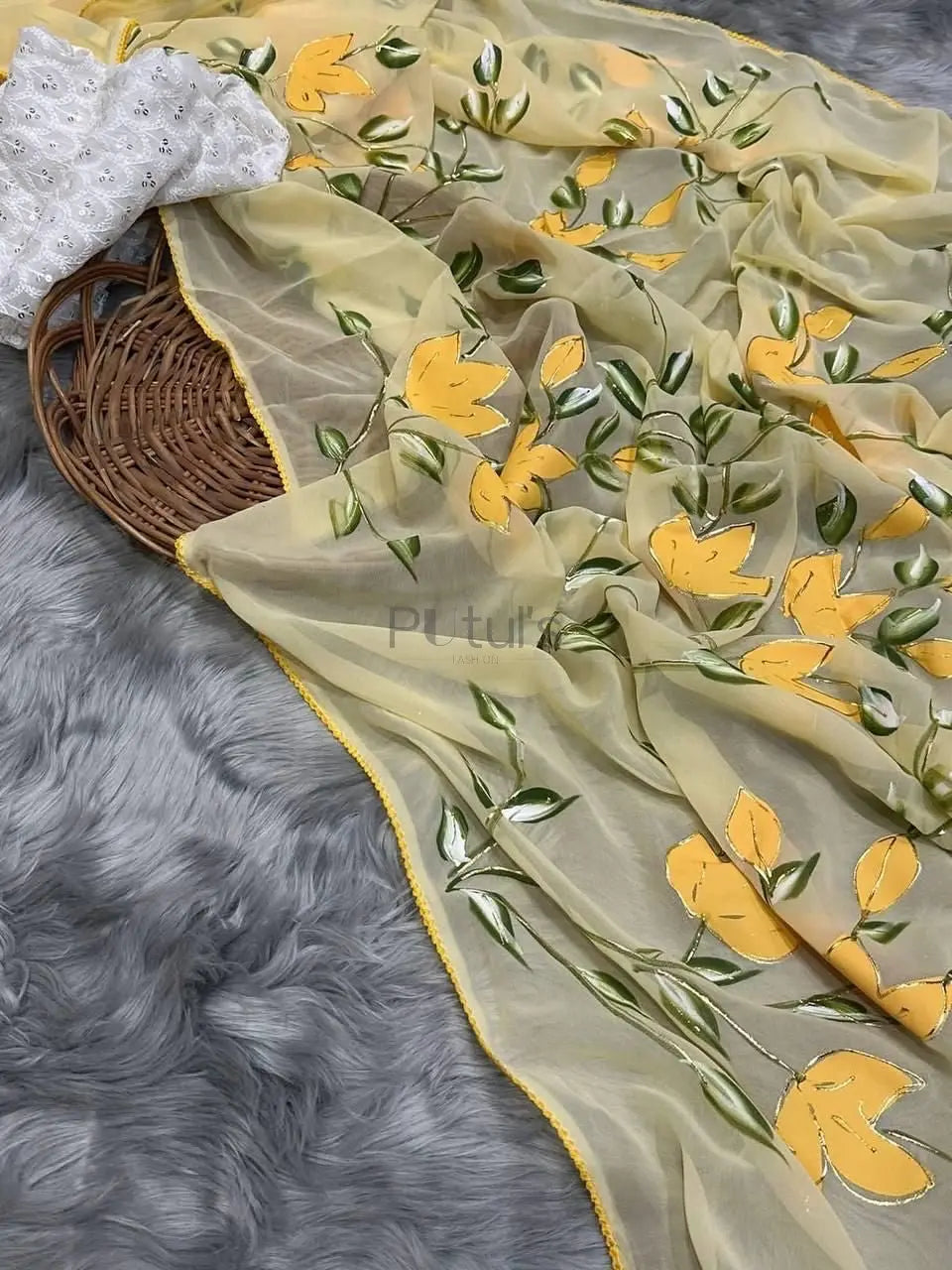 Organza handpaint silk saree Putul's Fashion