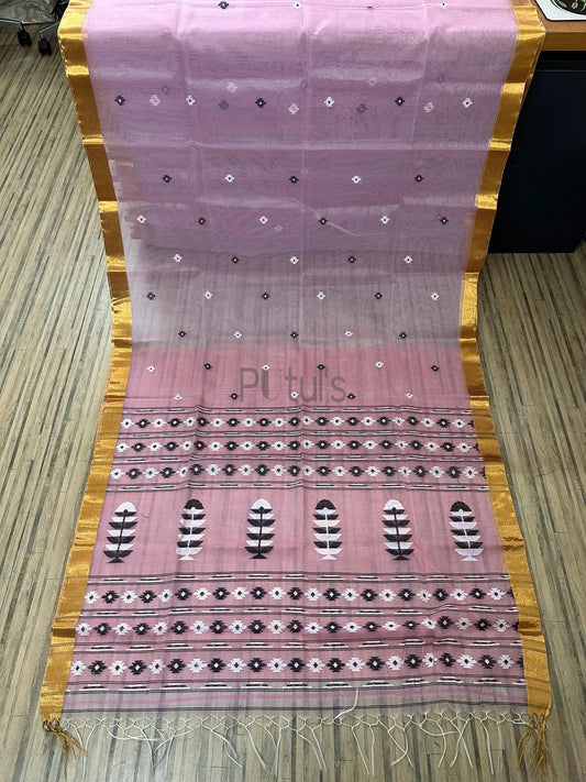 Pink coloured muslin saree Putul's Fashion