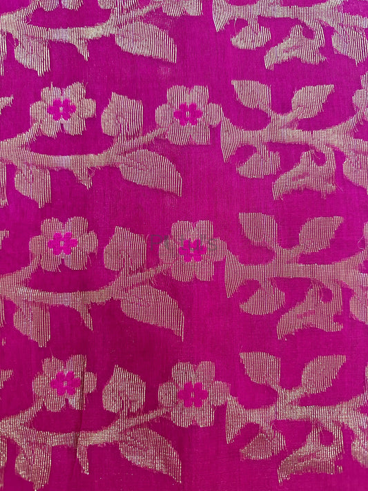 Rani coloured Muslin saree of golden meenakari work Putul's Fashion