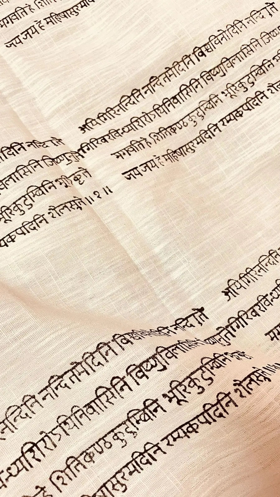 Sanskrit Script Block Print Khadi Cotton Saree Putul's Fashion