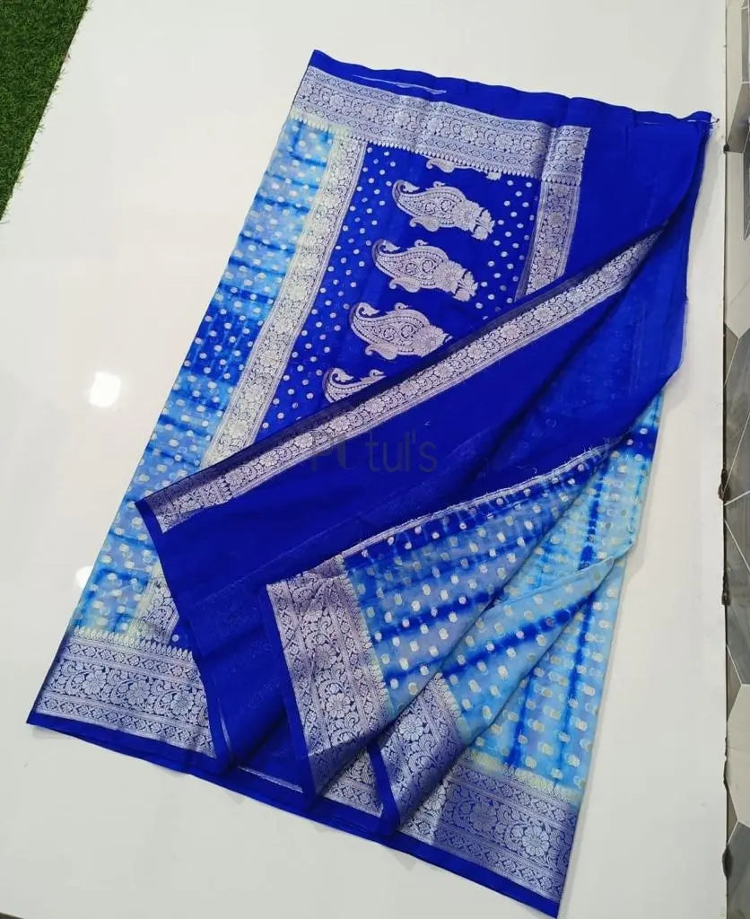 Semi georgette shibori silk saree Putul's Fashion