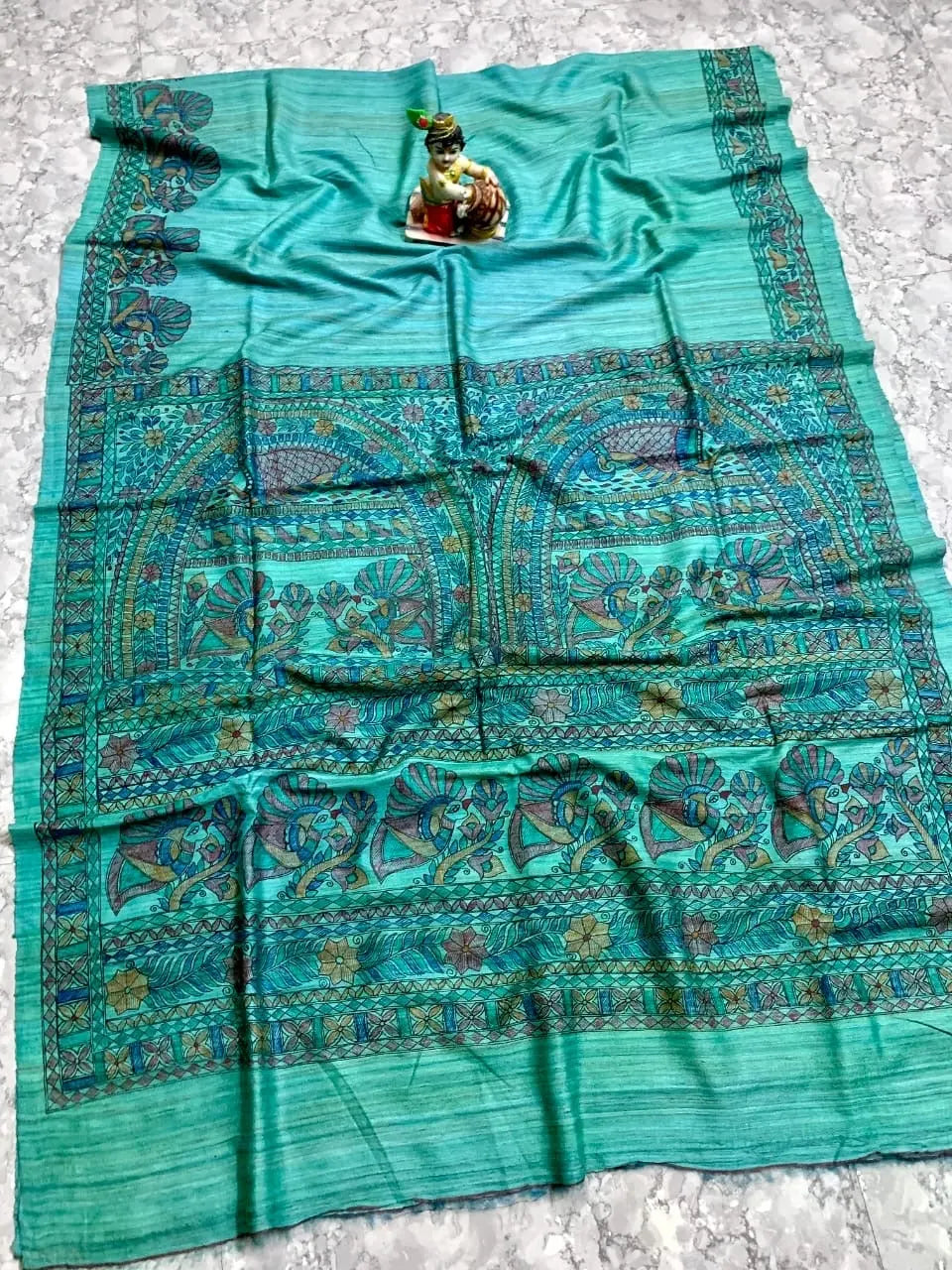 Tussar gicha madhubani handpaint saree with silkmark Putul's Fashion