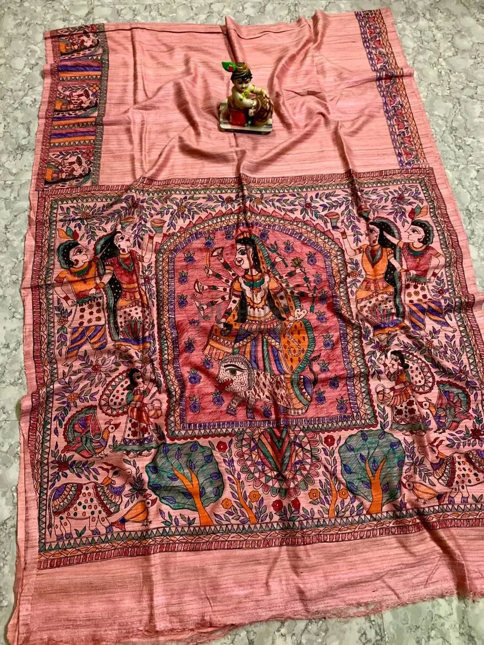 Tussar gicha madhubani handpaint saree with silkmark Putul's Fashion
