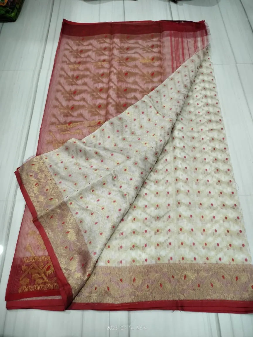 Dhakai Jamdani saree golden zari work Putul's fashion