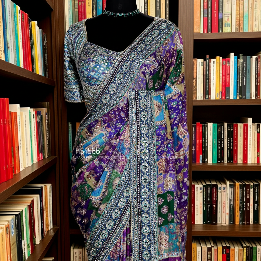 Putuls Fashion Celebrity Style Chinnon Designer Saree in Purple and Teal
