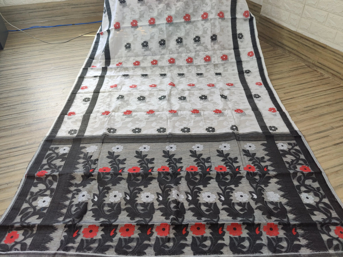 Bengal soft Jamdani Rupkotha White Black