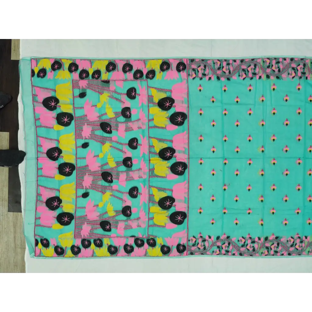 Aqua sky coloured Bengal soft dhakai jamdani saree of Bengal - jamdani saree