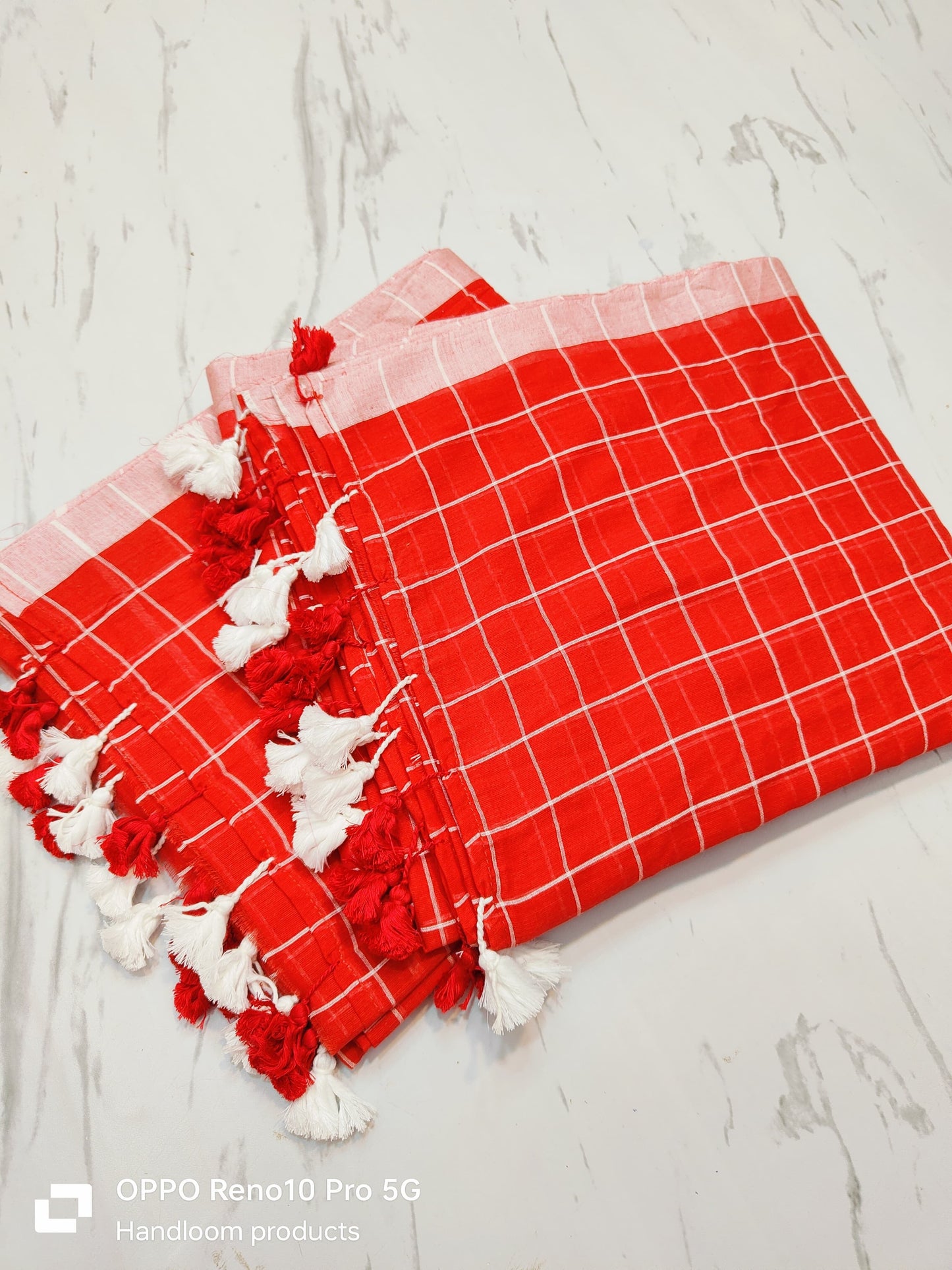 120 count mul cotton check saree no blouse - Mul cotton