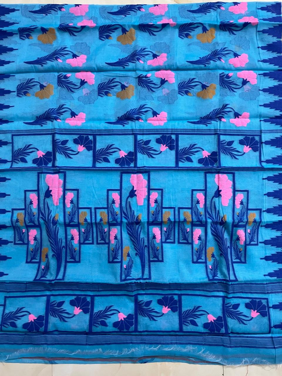 Bengal dhakai jamdani saree - Blue - jamdani saree