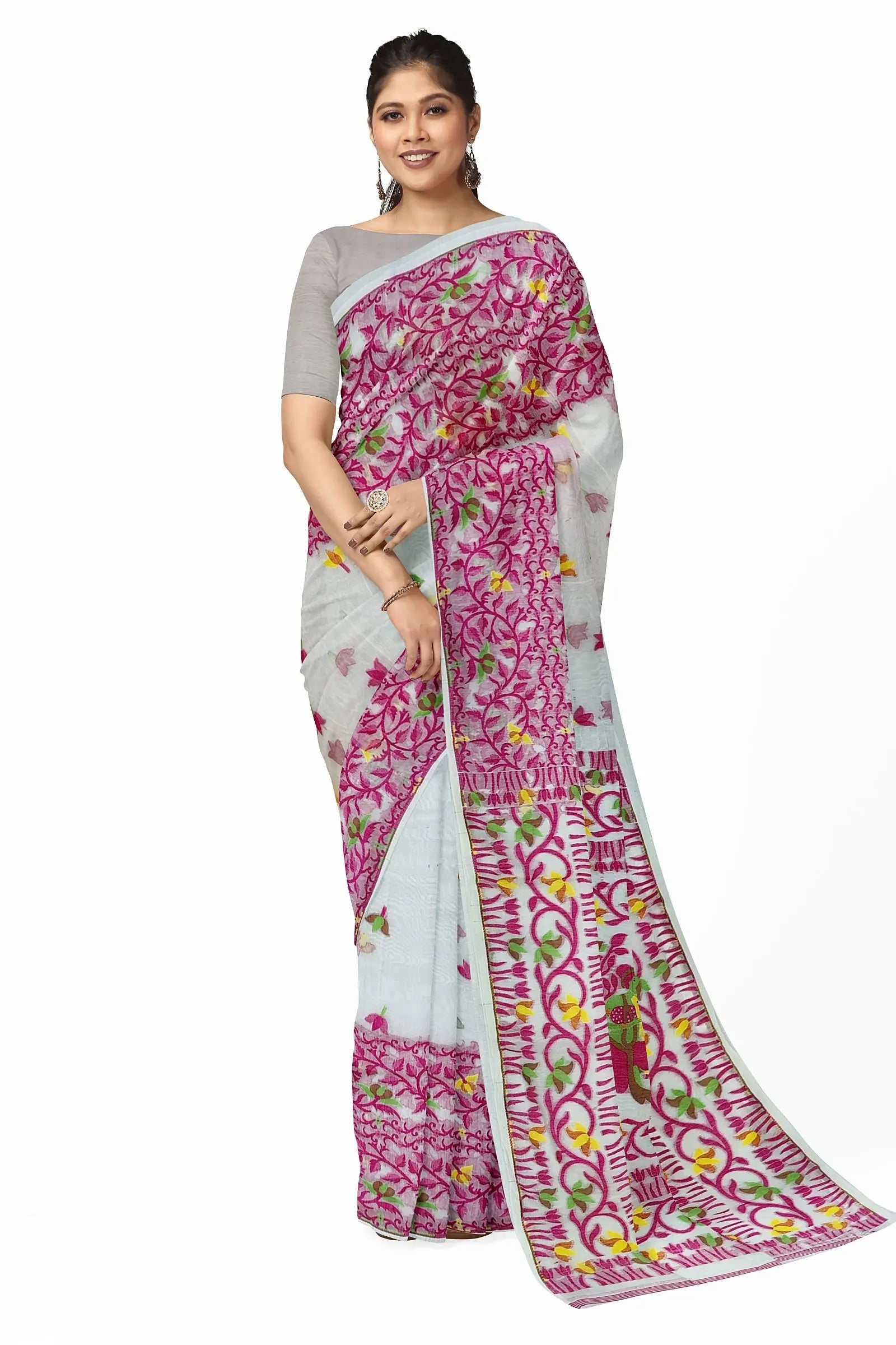 Bengal soft dhakai Jamdani Shakuntala White