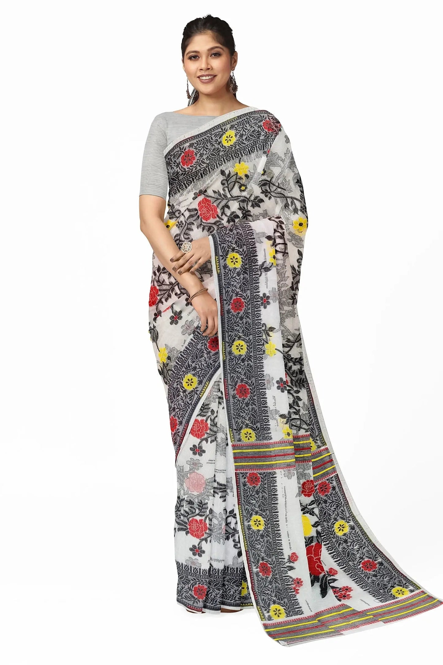 Bengal soft dhakai Jamdani Golap White
