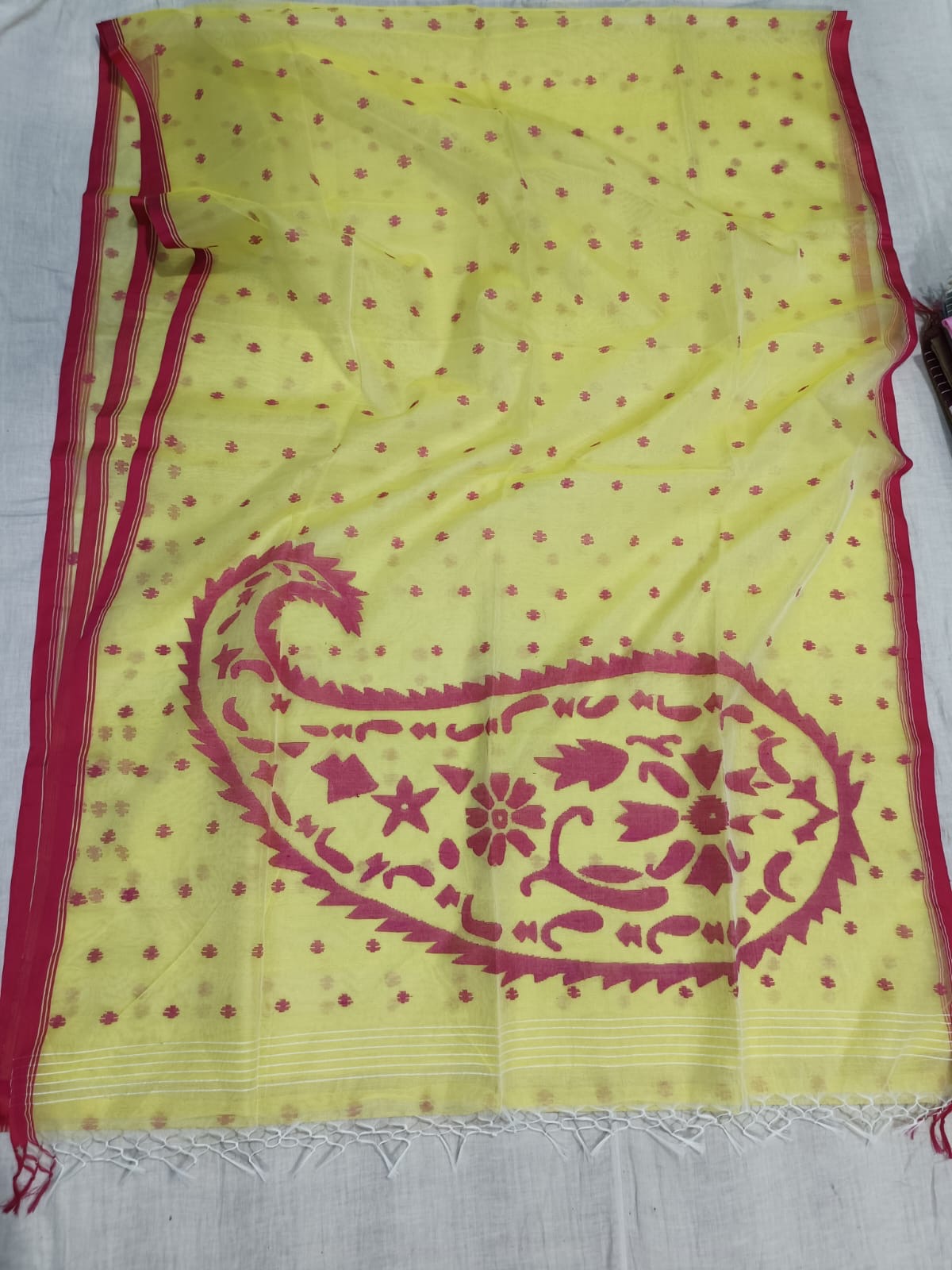 Bengal Muslin saree new design kolka - Yellow
