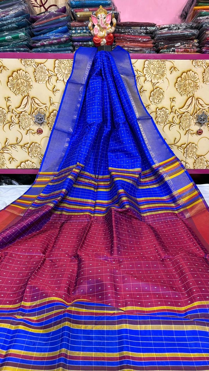 Bishnupur Katan Silk Saree by Putul’s Fashion Silk Mark Certified - Teal blue - Bishnupur silk