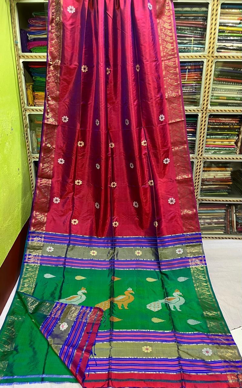 Bishnupur Kolakhetra katan silk saree silk mark certified - Maroon - Bishnupur silk