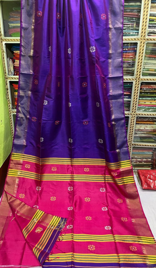 Bishnupur Kolakhetra katan silk saree silk mark certified - Purple - Bishnupur silk