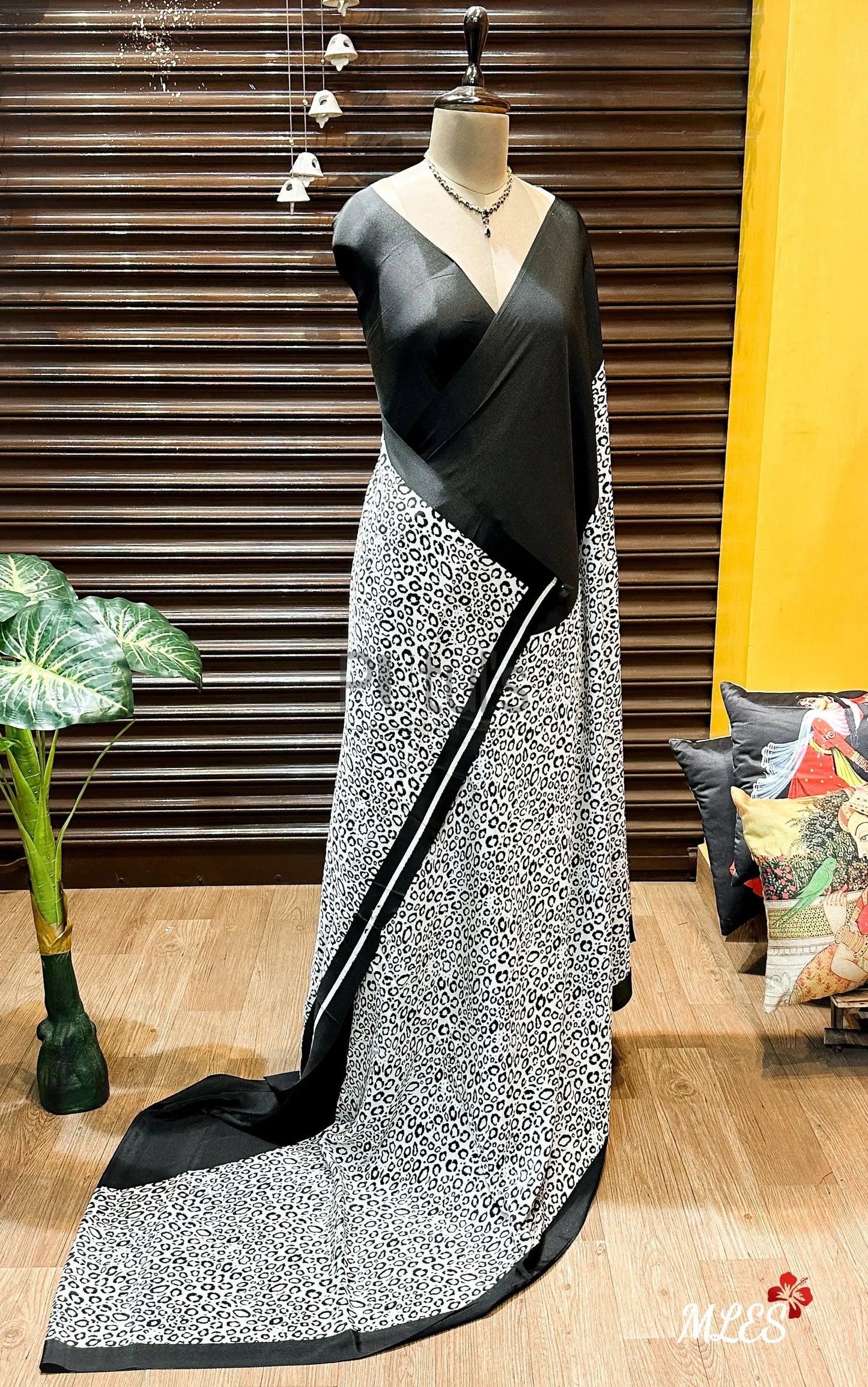 Black and white satin silk saree Putul's Fashion