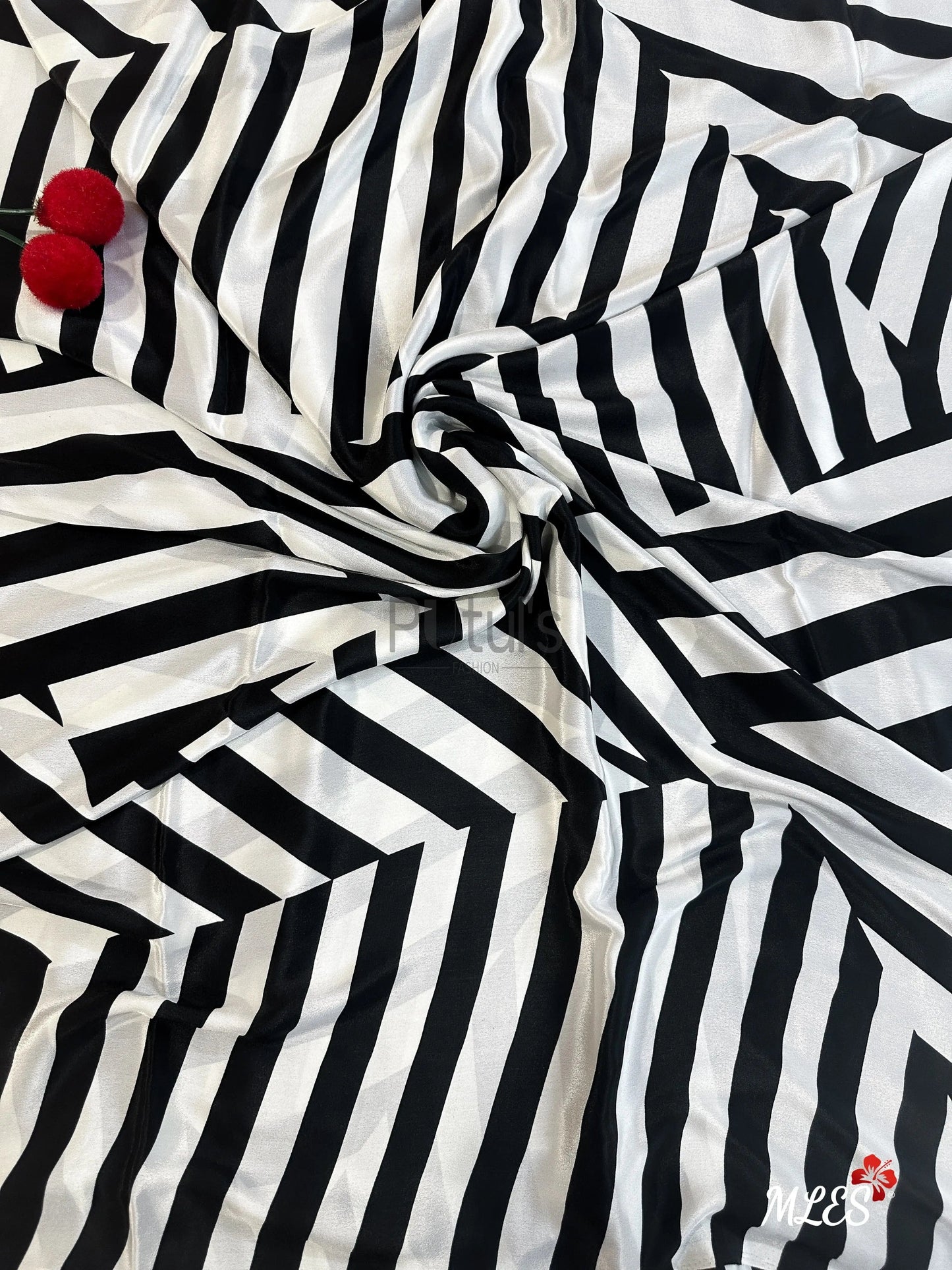 Black and white satin silk saree Putul's Fashion