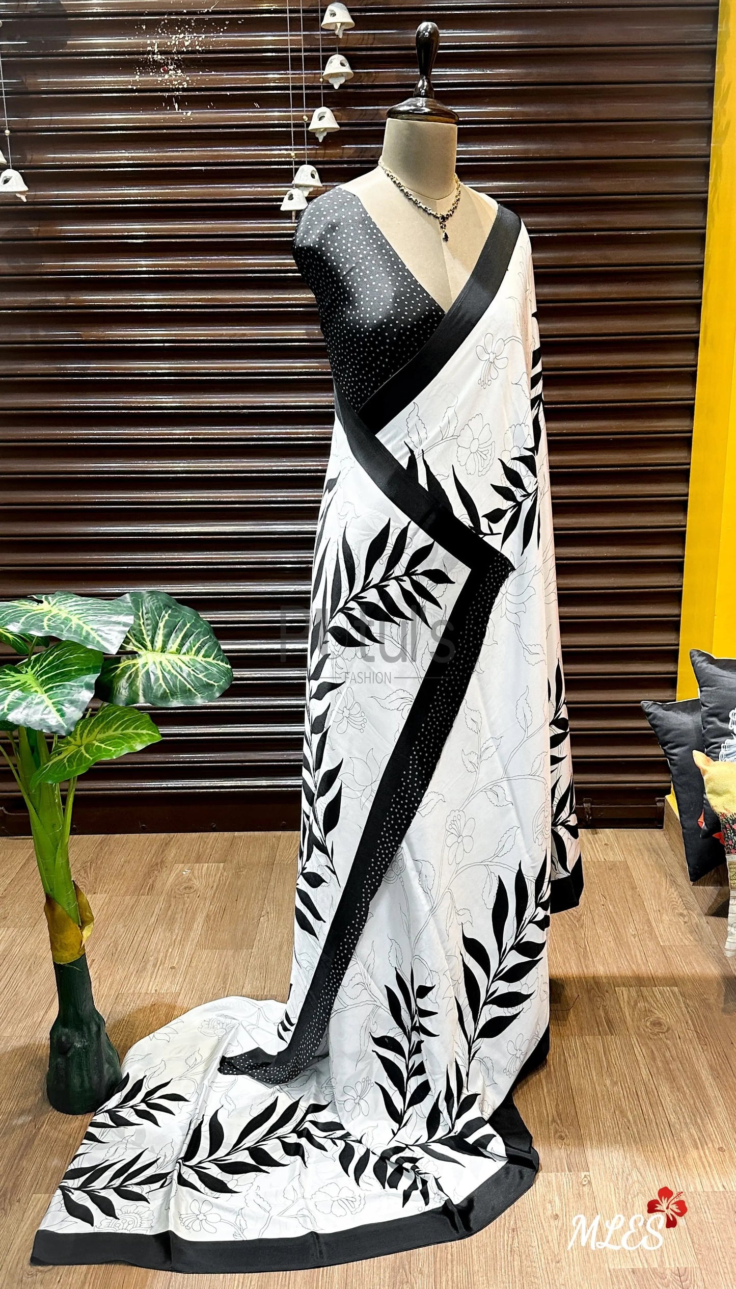 Black and white satin silk saree Putul's Fashion