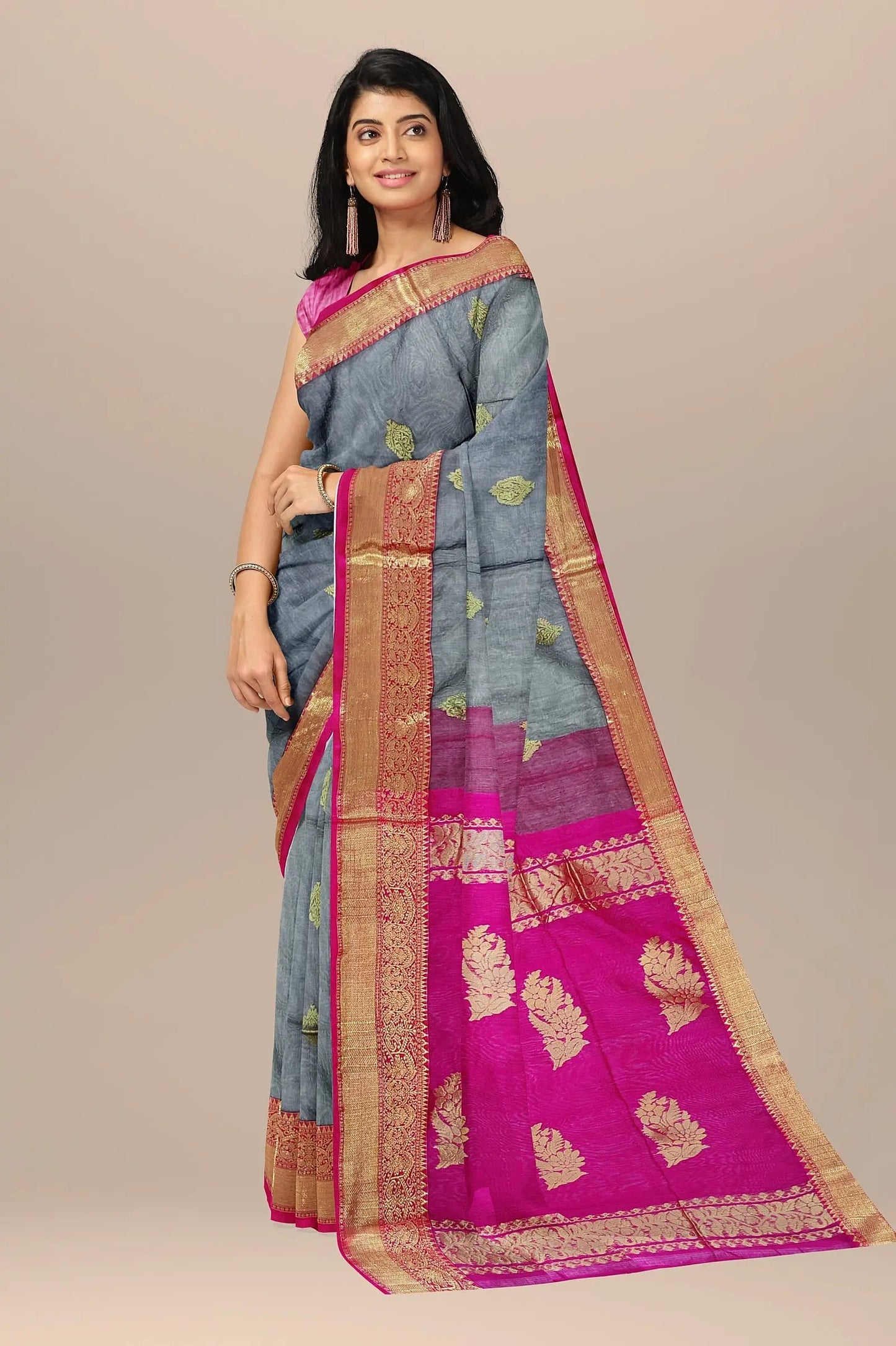 muslin banarasi saree of golden zari work Putul's fashion