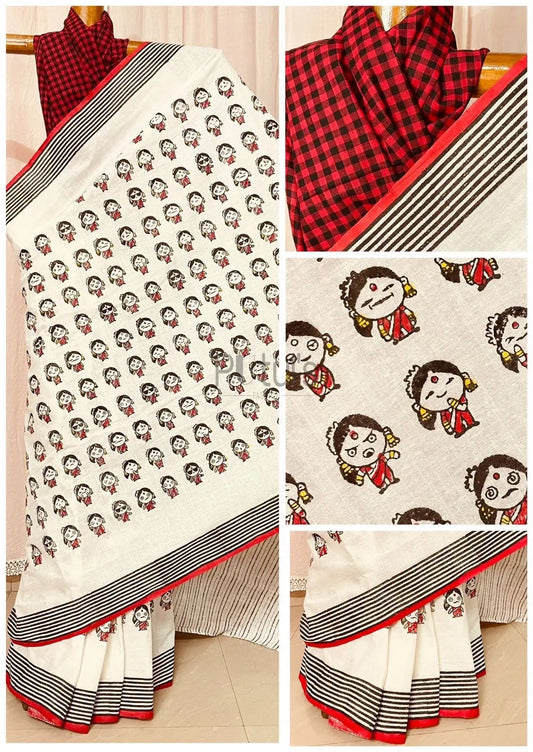 Block print saree of Bengal signature saree on cotton Putul's Fashion