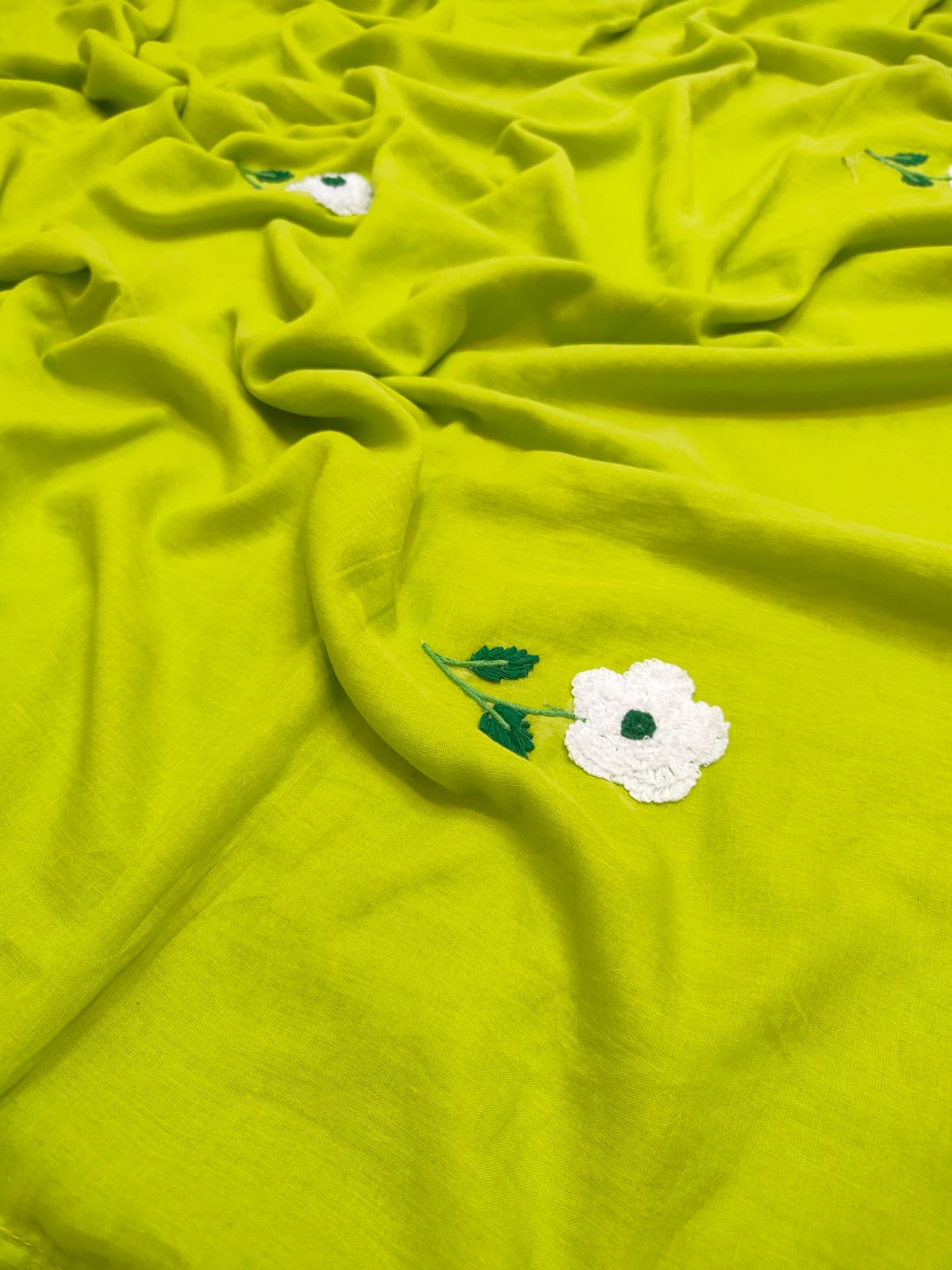 Celeb inspired 120 count Mul cotton embroidery neon green - Mul cotton