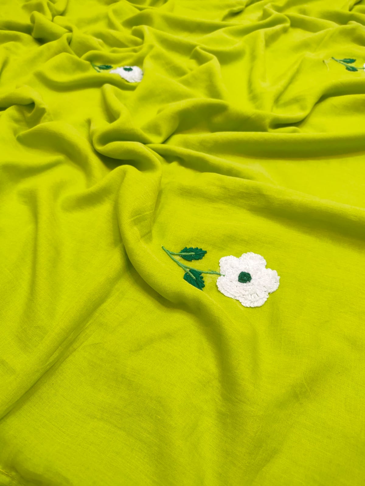 Celeb inspired 120 count Mul cotton embroidery neon green - Mul cotton