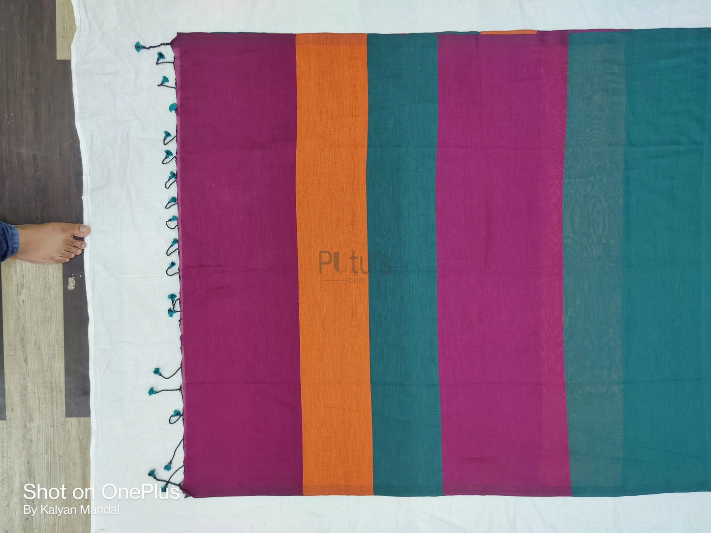 Colour blocked khadi cotton saree Putul's Fashion